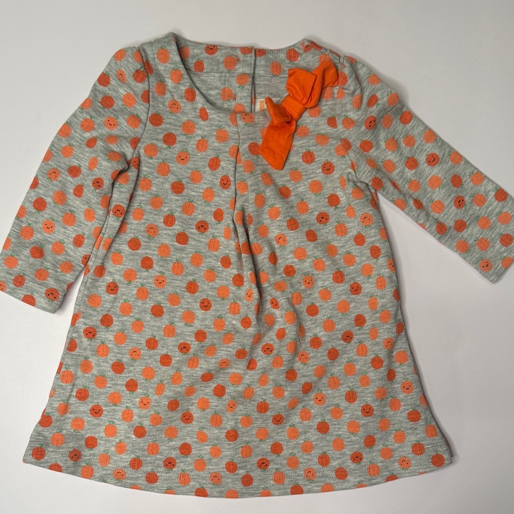 Gymboree Gray and Orange Pumpkin Print Dress (like new!)